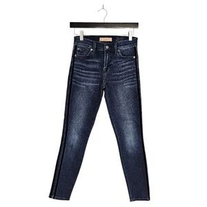 7 For All Mankind Blair The Ankle Skinny Black Racer Stripe Dark Blue Jeans 25